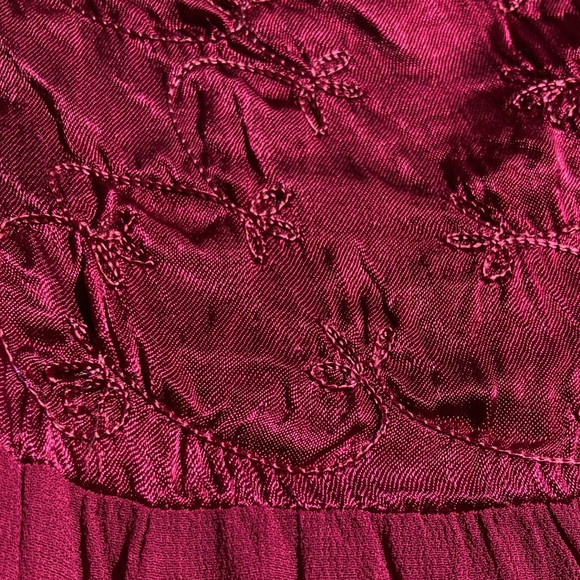 Red Satin Crepe Embroidered Skirt - Picture 2 of 10
